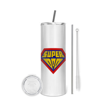 Super Dad 3D, Eco friendly stainless steel tumbler 600ml, with metal straw & cleaning brush