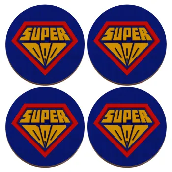 Super Dad 3D, ΣΕΤ x4 Σουβέρ ξύλινα στρογγυλά plywood (9cm)