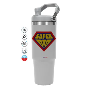 Super Dad 3D, GREY color, 890ml (30oz) stainless Steel Tumbler with Handle