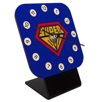 Super Dad 3D, Quartz Table clock in natural wood (10cm)