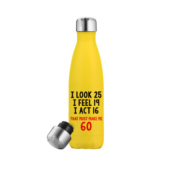 I look, i feel, i act..., Yellow Stainless Steel Metallic Thermos, double-walled, 500ml