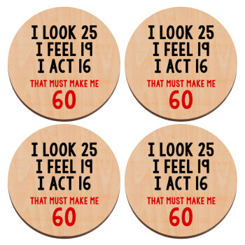 I look, i feel, i act..., ΣΕΤ x4 Σουβέρ ξύλινα στρογγυλά plywood (9cm)