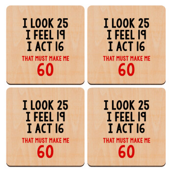 I look, i feel, i act..., ΣΕΤ x4 Σουβέρ ξύλινα τετράγωνα plywood (9cm)