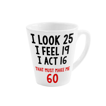 I look, i feel, i act..., Κούπα κωνική Latte Λευκή, κεραμική, 300ml