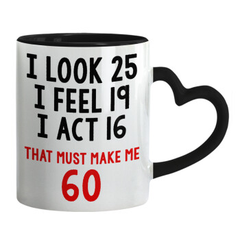 I look, i feel, i act..., Mug heart black handle, ceramic, 330ml