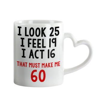 I look, i feel, i act..., Mug heart handle, ceramic, 330ml