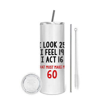 I look, i feel, i act..., Eco friendly stainless steel tumbler 600ml, with metal straw & cleaning brush