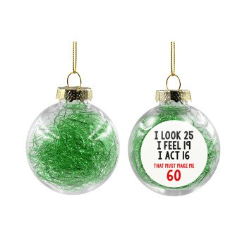 I look, i feel, i act..., Χριστουγεννιάτικη μπάλα δένδρου διάφανη με πράσινο γέμισμα 8cm