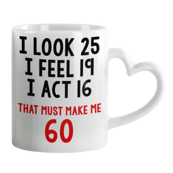 I look, i feel, i act..., Κούπα καρδιά χερούλι λευκή, κεραμική, 330ml