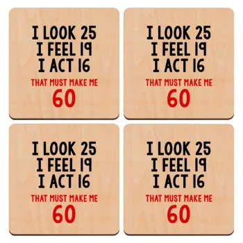 I look, i feel, i act..., ΣΕΤ x4 Σουβέρ ξύλινα τετράγωνα plywood (9cm)