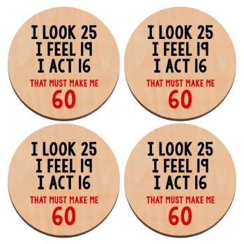 I look, i feel, i act..., ΣΕΤ x4 Σουβέρ ξύλινα στρογγυλά plywood (9cm)