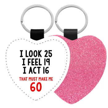 I look, i feel, i act..., Μπρελόκ PU δερμάτινο glitter καρδιά ΡΟΖ