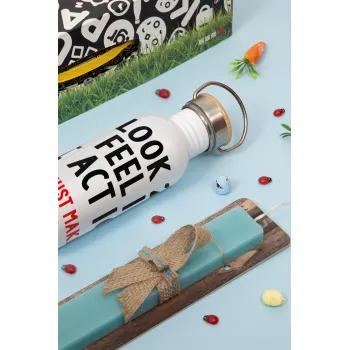 I look, i feel, i act..., Πασχαλινή Λαμπάδα με παγούρι μεταλλικό (620ml, stainless steel) & κερί αρωματικό πλακέ (30cm) (ΤΙΡΚΟΥΑΖ)