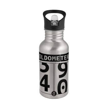 OLDOMETER, Water bottle Silver with straw, stainless steel 500ml