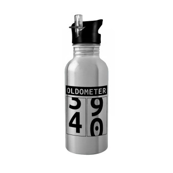 OLDOMETER, Water bottle Silver with straw, stainless steel 600ml