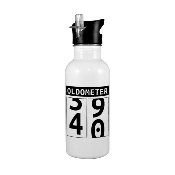 OLDOMETER, White water bottle with straw, stainless steel 600ml