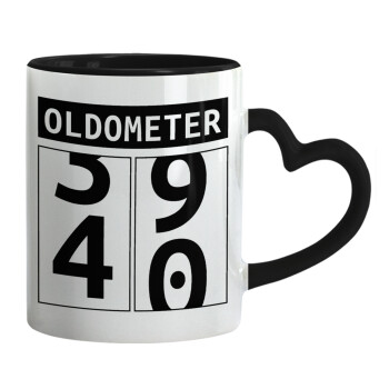 OLDOMETER, Mug heart black handle, ceramic, 330ml