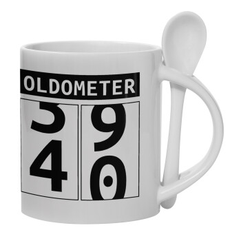 OLDOMETER, Ceramic coffee mug with Spoon, 330ml (1pcs)