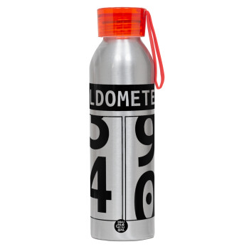 OLDOMETER, Aluminum Sports Bottle 650ml – Silver with Red Cap and Silicone Strap