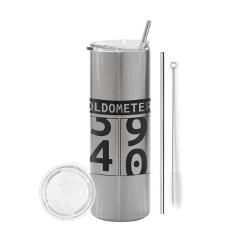OLDOMETER, Eco friendly stainless steel Silver tumbler 600ml, with metal straw & cleaning brush