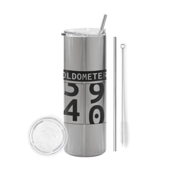 OLDOMETER, Tumbler stainless steel Silver 600ml, with metal straw & cleaning brush