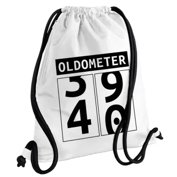 OLDOMETER, Τσάντα πλάτης πουγκί GYMBAG λευκή, με τσέπη (40x48cm) & χονδρά κορδόνια