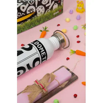 OLDOMETER, Πασχαλινή Λαμπάδα με παγούρι μεταλλικό (620ml, stainless steel) & κερί αρωματικό πλακέ (30cm) (ΡΟΖ)