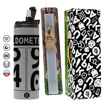 OLDOMETER, Πασχαλινή Λαμπάδα με Travel Tumbler θερμό (600ml, BPA free) & κερί αρωματικό πλακέ (30cm) (ΓΚΡΙ)