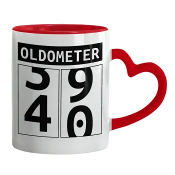 OLDOMETER, Κούπα καρδιά χερούλι κόκκινη, κεραμική, 330ml