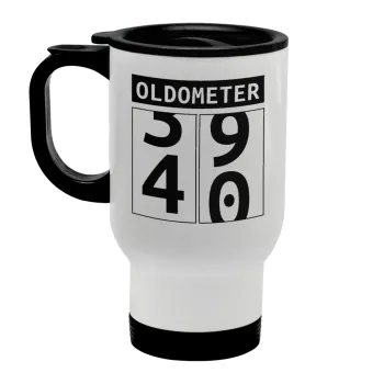 OLDOMETER, Stainless steel travel mug with lid, double wall white 450ml