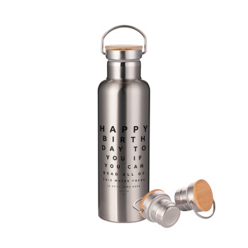 EYE tester happy birthday., Stainless steel Silver with wooden lid (bamboo), double wall, 750ml