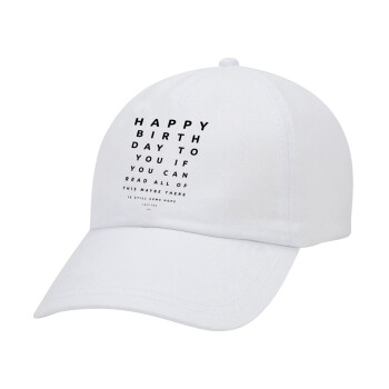 EYE tester happy birthday., Καπέλο Ενηλίκων Baseball Λευκό 5-φύλλο (POLYESTER, ΕΝΗΛΙΚΩΝ, UNISEX, ONE SIZE)