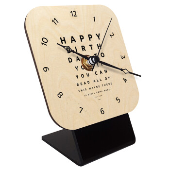 EYE tester happy birthday., Quartz Table clock in natural wood (10cm)