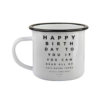 EYE tester happy birthday., Κούπα εμαγιέ με μαύρο χείλος 360ml