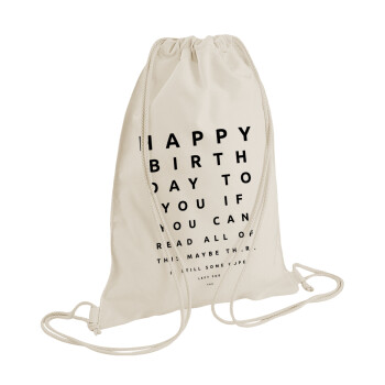 EYE tester happy birthday., Τσάντα πλάτης πουγκί GYMBAG natural (28x40cm)