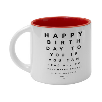 EYE tester happy birthday., Κούπα κεραμική 400ml Λευκή/Κόκκινη