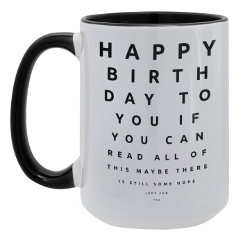 EYE tester happy birthday., Κούπα Mega 15oz, κεραμική Μαύρη, 450ml