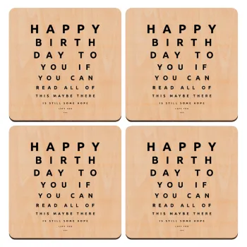EYE tester happy birthday., ΣΕΤ x4 Σουβέρ ξύλινα τετράγωνα plywood (9cm)
