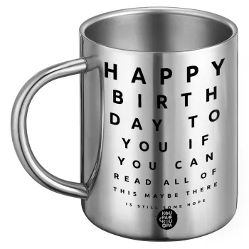 EYE tester happy birthday., Ανοξείδωτη Μεταλλική Κούπα 450ml - Διπλού Τοιχώματος