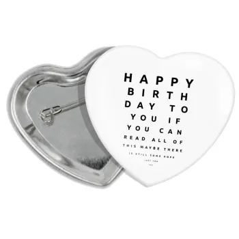EYE tester happy birthday., Κονκάρδα παραμάνα καρδιά (57x52mm)