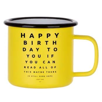 EYE tester happy birthday., Κούπα Μεταλλική εμαγιέ ΜΑΤ Κίτρινη 360ml