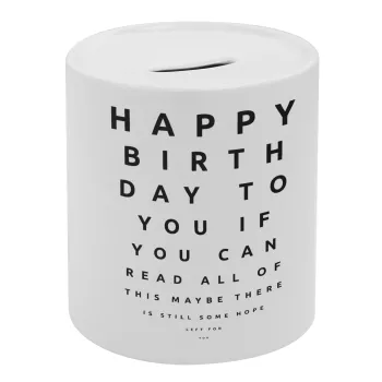 EYE tester happy birthday., Κουμπαράς πορσελάνης με τάπα