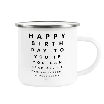EYE tester happy birthday., Κούπα Μεταλλική εμαγιέ λευκη 360ml