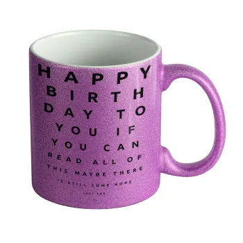 EYE tester happy birthday., Κούπα Μωβ Glitter που γυαλίζει, κεραμική, 330ml