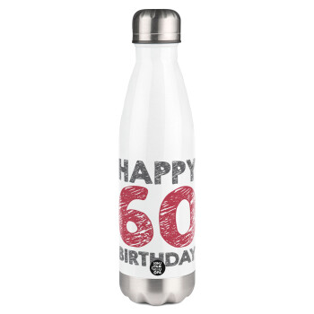 Happy 60 birthday!!!, Μεταλλικό παγούρι θερμός Λευκό (Stainless steel), διπλού τοιχώματος, 500ml