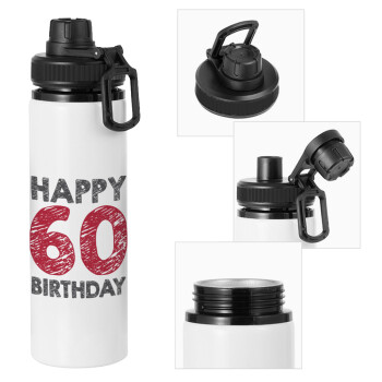 Happy 60 birthday!!!, Μεταλλικό παγούρι νερού με καπάκι ασφαλείας, αλουμινίου 850ml