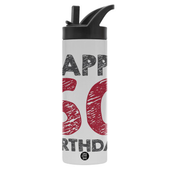 Happy 60 birthday!!!, Water bottle - 600 ml beverage bottle with a lid with a handle