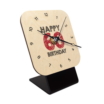 Happy 60 birthday!!!, Quartz Table clock in natural wood (10cm)