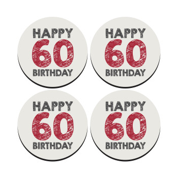 Happy 60 birthday!!!, SET of 4 round wooden coasters (9cm)