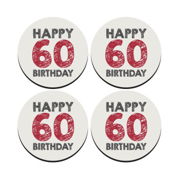 Happy 60 birthday!!!, SET of 4 round wooden coasters (9cm)